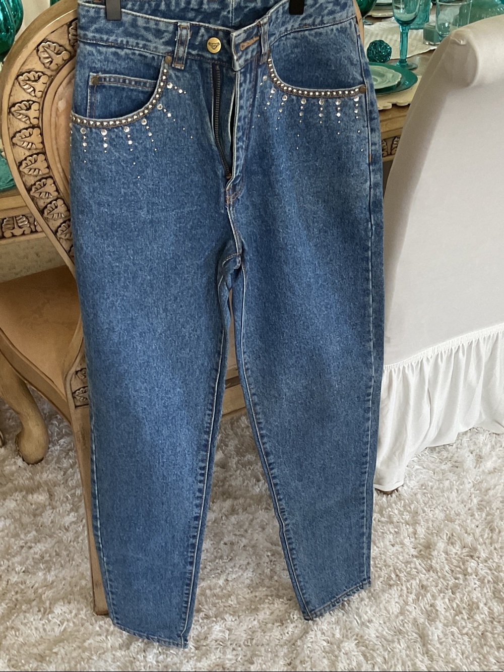 Pepe Jeans Dark Blue High-Rise Studded Jeans